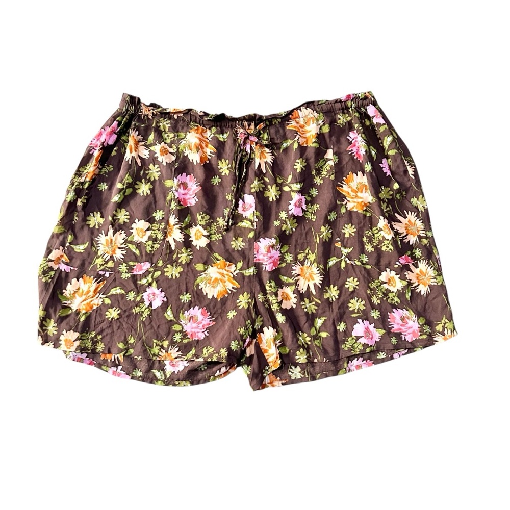 DR2 Brown Floral Paperbag Shorts with Drawstring Size L - NWT - Picture 2 of 7